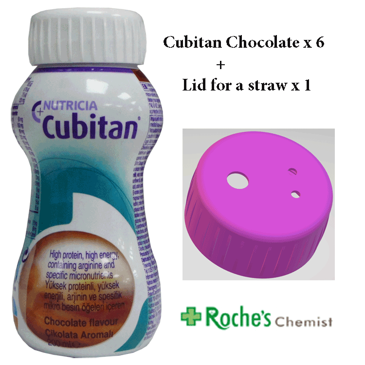 Cubitan Chocolate 200ml x 6 + Lid for a Straw x 1 -  Nutrition for Wound healing