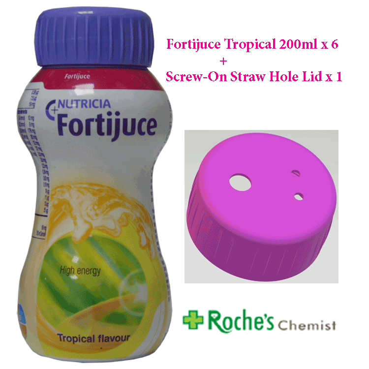 Fortijuce Tropical 200ml x 6 + Straw Hole Lid x 1