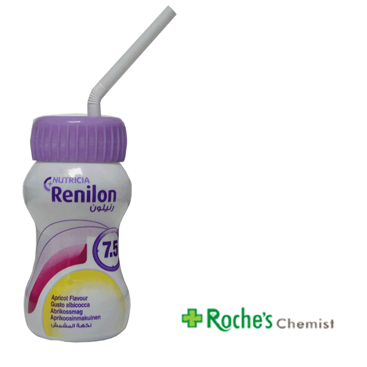 Renilon 7.5 Saveur Abricot 125 ml x 6 + Couvercle pour paille x 1 - Pour l'insuffisance rénale