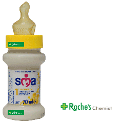 SMA PRO First Infant Milk 70ml bottles x 32 + With or Without Screw On Teats