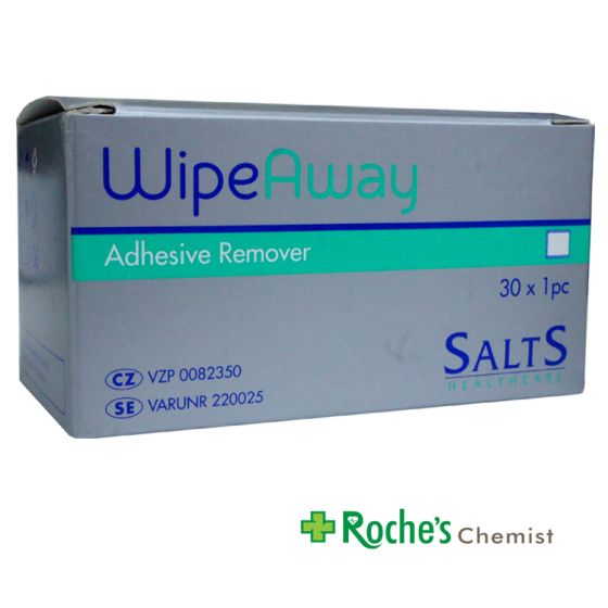 wipeaway wipes x 30 sachets adhesive remover ostomy colostomy patients bags  roches chemist irish pharmacy bray wicklow ireland dublin wound dressings